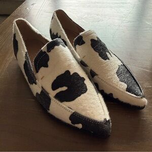 Cowhide Haircalf Loafers Black White Leather Slip On Shoes Women Size 34 Chic